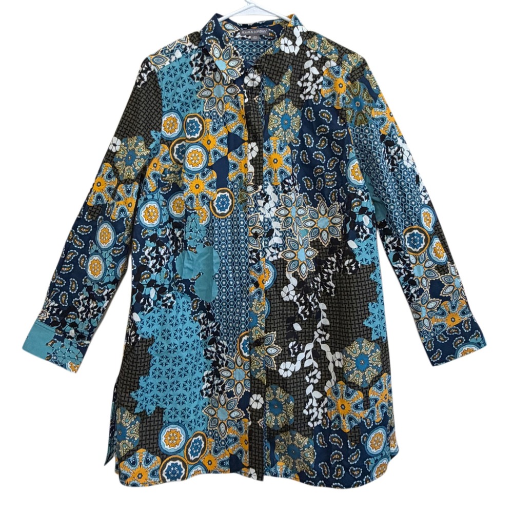 Jessica London 18W Patchwork Paisley Button Front Blouse Boho Maximalist